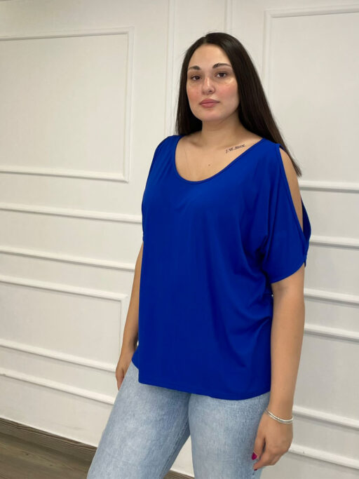 Μπλούζα Viscose Μπλε Με Σκίσιμο Στους Ώμους