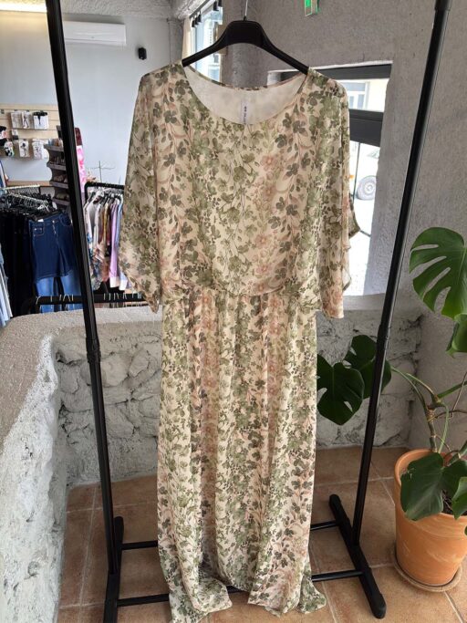 Φόρεμα Maxi Plus Size Φλοράλ Σε Απόχρωση Μέντα