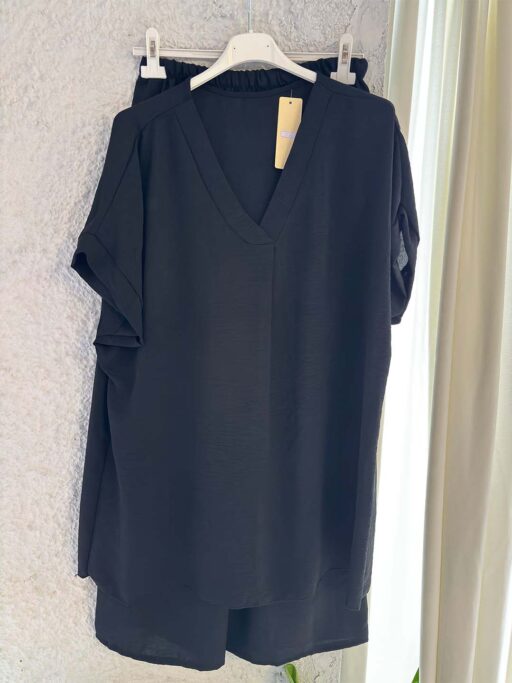 Σετ Plus Size Μαύρο Με V Μπλούζα