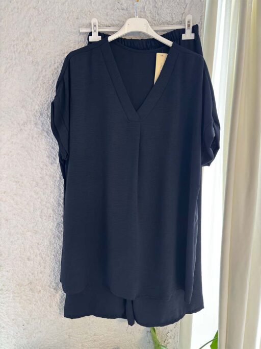 Σετ Plus Size Σκούρο Μπλε Με V Μπλούζα