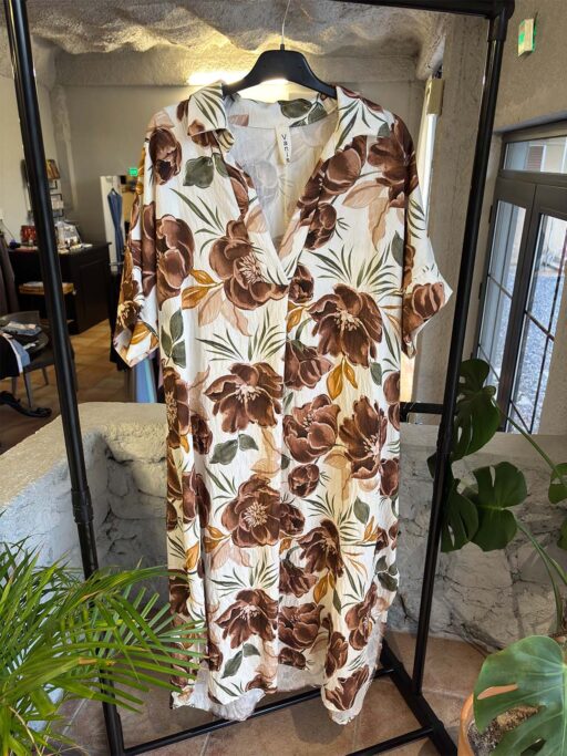 Φόρεμα Midi Plus Size Φλοράλ Καφέ