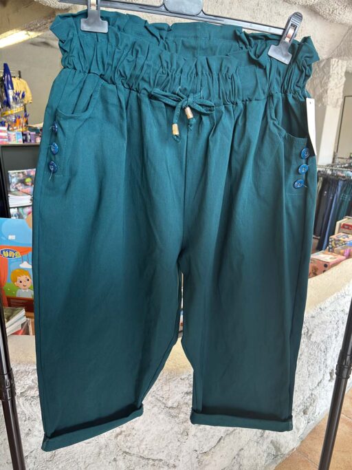 Παντελόνι Κάπρι Υφασμάτινο Extra Ελαστικό Plus Size Πετρόλ