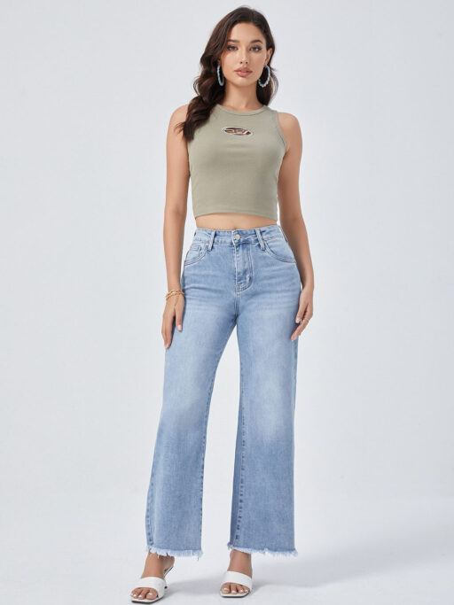 Τζιν Παντελόνι Wide Leg Plus Size Ελαστικό Μπλε Ξεπλυμένο