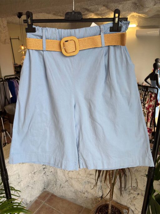 Βερμούδα Με Ψάθινη Ζώνη Wide Leg Σε Baby Blue