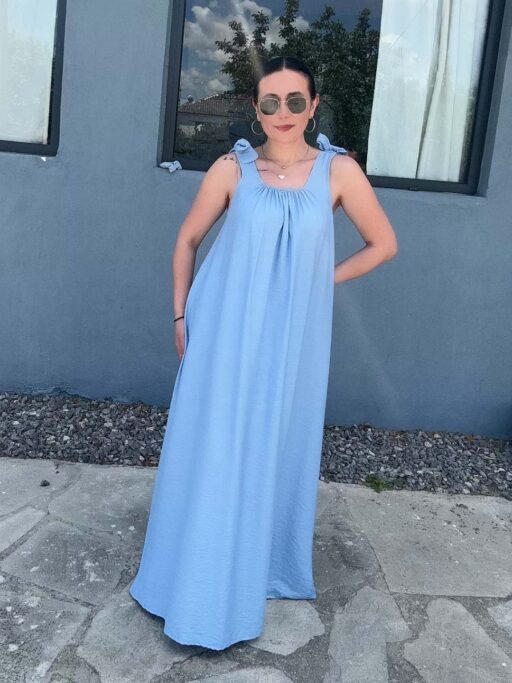 Φόρεμα Maxi Με Φιόγκο Στις Τιράντες Σε Baby Blue