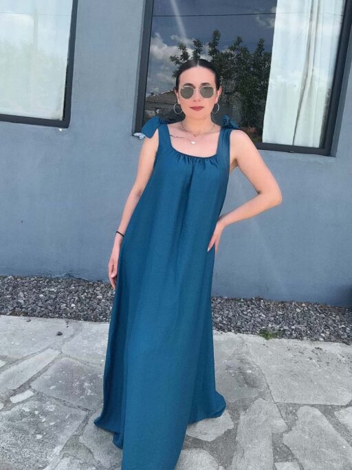 Φόρεμα Maxi Με Φιόγκο Στις Τιράντες Σε Πετρόλ