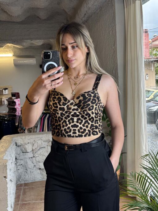Μπλούζα Crop Ραντάκι Leopard Print