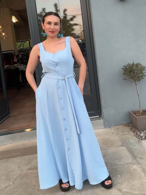 Φόρεμα Maxi Με Κουμπιά Baby Blue
