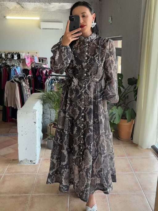 Φόρεμα Maxi Snake Print Με Strass