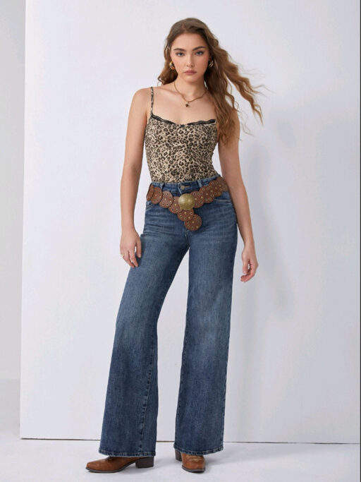 Τζιν Παντελόνι Μπλε Wide Leg Με Ζώνη
