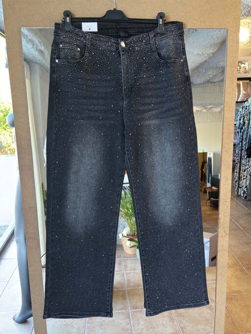 Τζιν Παντελόνι Μαύρο Wide Leg Με Strass