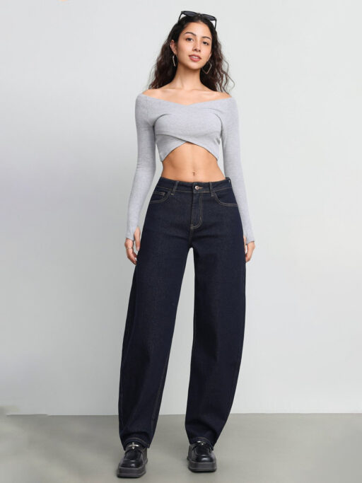 Τζιν Baggy Balloon Plus Size Μπλε Σκούρο Ελαστικό