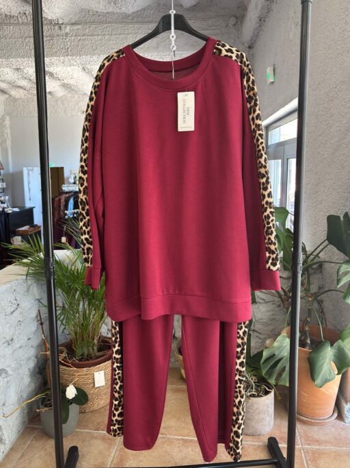 Σετ Φόρμες Μπορντό Baby Φούτερ Αχνούδιαστο Με Animal Print