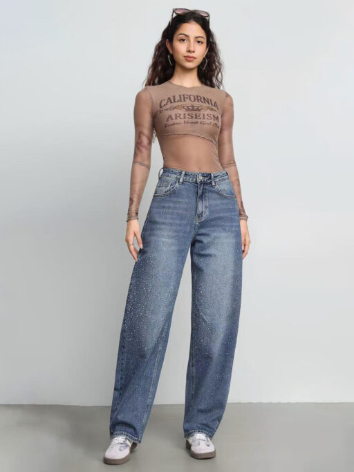 Τζιν Baggy Balloon Plus Size Μπλε Με Strass