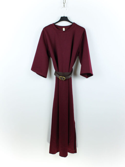 Φόρεμα Midi Baby Φούτερ Μπορντό Με 3/4 Μανίκια Και Ζώνη