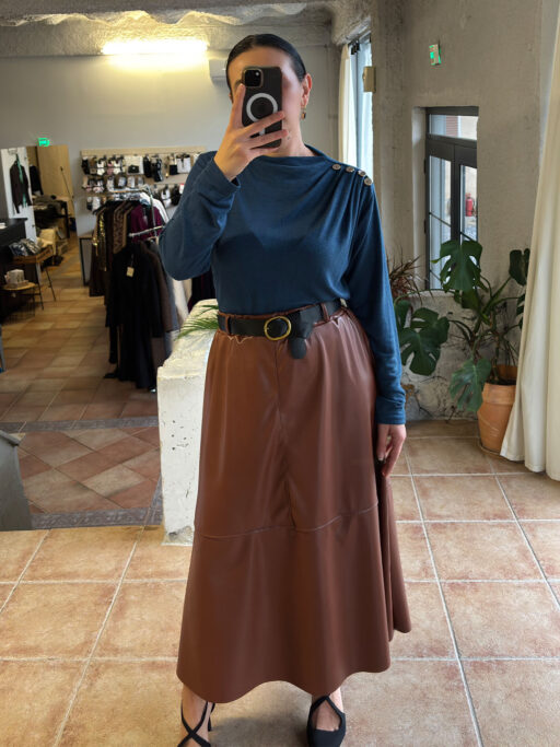 Φούστα Midi Κλος Δερματίνη Με Ζώνη