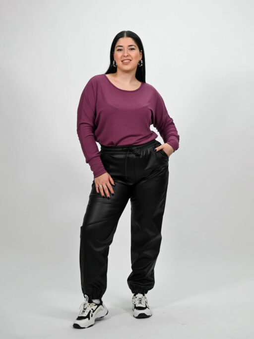 Δερματίνη Παντελόνι Plus Size Μαύρο "VOICE"