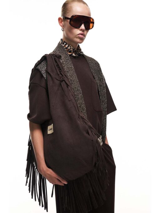 Τσάντα Σουέτ Με Κρόσια  Σοκολά “LUMINA”