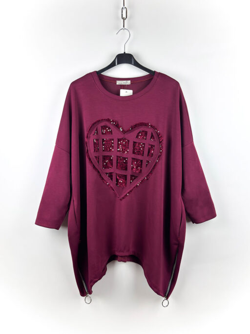 Μπλούζα Plus Size Σχέδιο Καρδιά Με Παγιέτες Και Φερμουάρ Στο Πλάι