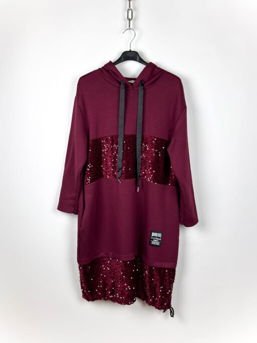 Φόρεμα Plus Size Baby Φούτερ Με Παγιέτα Και Κουκούλα