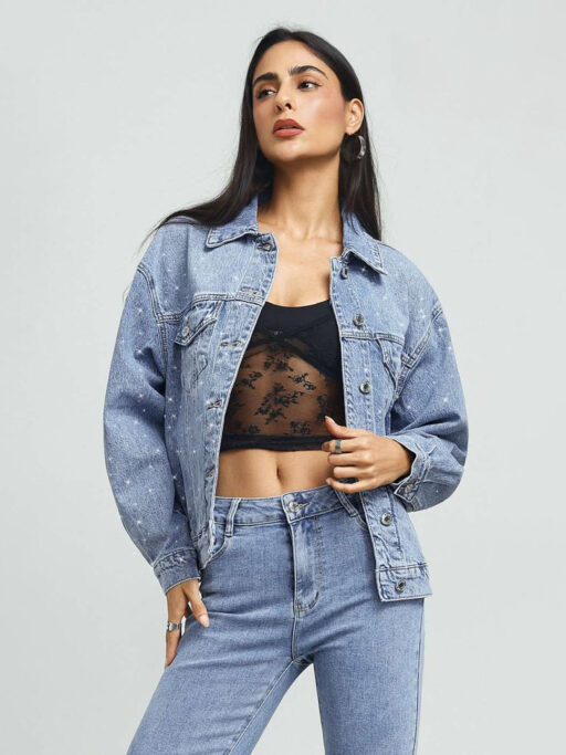 Μπουφάν Τζιν Oversized Με Strass