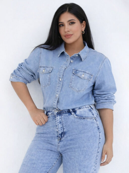 Πουκάμισο Τζιν Plus Size Μεσάτο Western