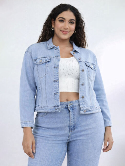 Μπουφάν Τζιν Plus Size Με Strass