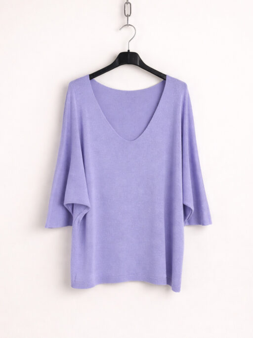 Μπλούζα Νημάτινη Plus Size Με V Λαιμόκοψη