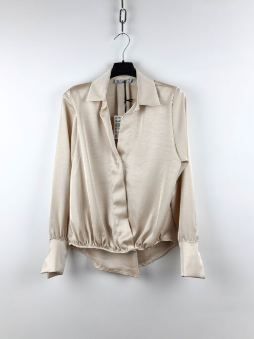 Πουκάμισο Τύπου Σατέν Με Βάτες Και Λάστιχο Μπροστά