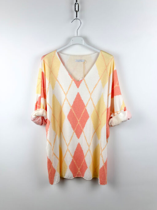 Μπλούζα Με Ρόμβους Plus Size Με V Λαιμόκοψη Και 3/4 Μανίκι