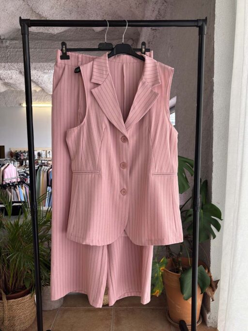 Power Lines Plus Size Κοστούμι Ριγέ Με Αμάνικο Σακάκι