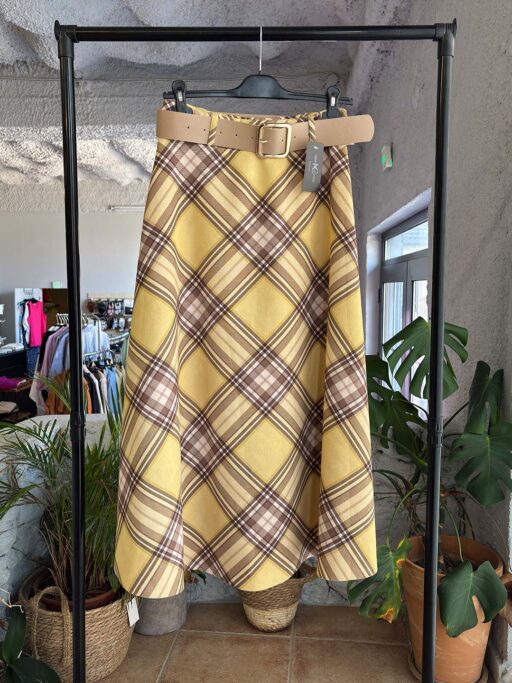 Vintage Check Midi Φούστα Σουέτ Με Ζώνη