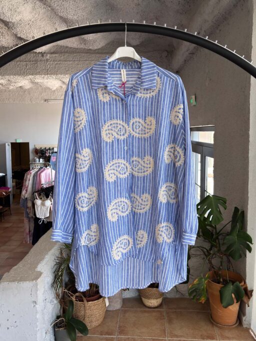 Plus Size Πουκάμισο Ριγέ Paisley