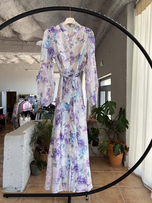 Maxi Φλοράλ Φόρεμα με Balloon Μανίκια & Ζώνη