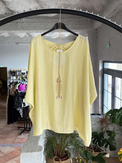 Soft Flow Plus Size Μπλούζα με Φιόγκο & Κολιέ