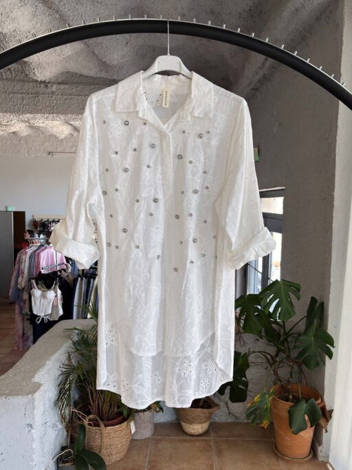 Plus Size Πουκάμισο Κιπούρ με Strass