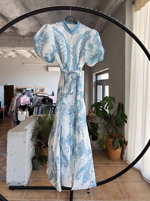 Maxi Φόρεμα Paisley με Balloon Μανίκια & Ζώνη