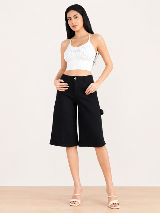 Plus Size Denim Βερμούδα Wide Leg