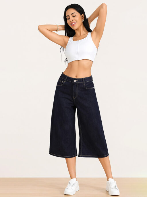 Plus Size Denim Culotte Midnight Blue