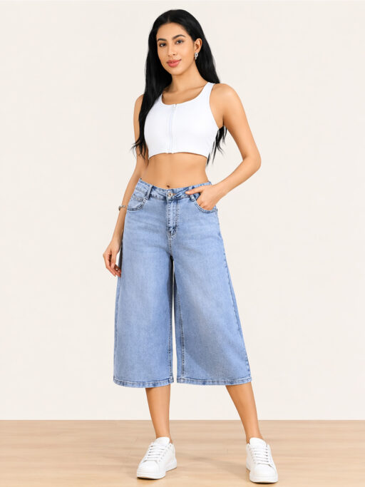 Plus Size Denim Culotte Washed Blue