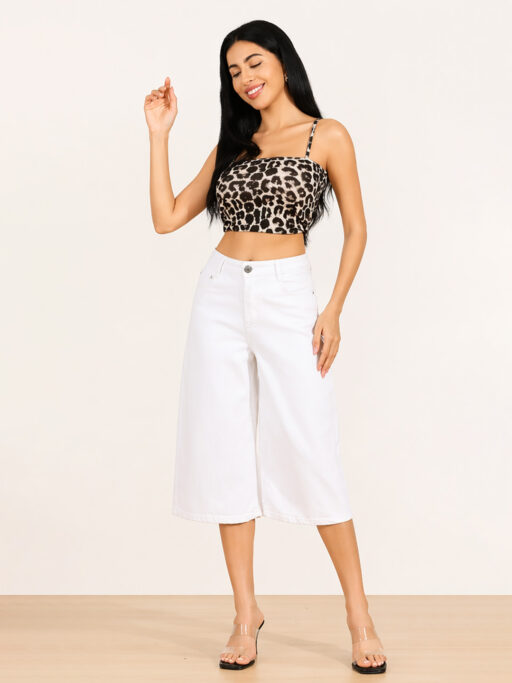 Plus Size Denim Culotte Λευκή