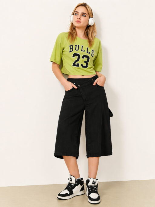 Denim Βερμούδα Cross Button Black