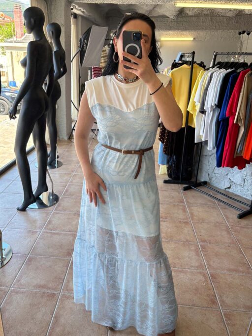 Lace Detail Maxi Φόρεμα Με Ζώνη