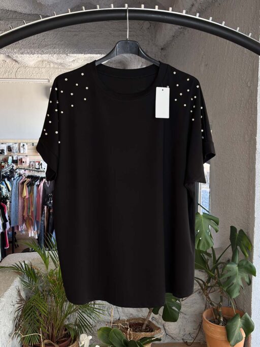 Plus Size Μπλούζα Με Πέρλες & Strass