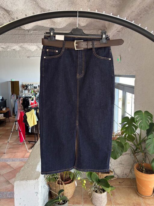 Curve Shape Plus Size Denim Midi Φούστα Midnight Blue