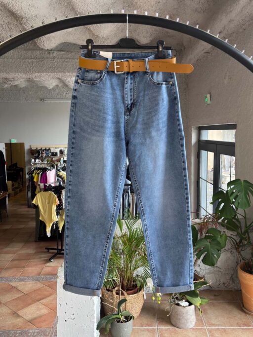 Plus Size Mom Fit Τζιν Με Ζώνη