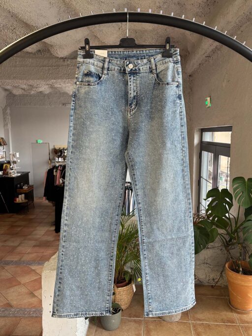 Plus Size Wide Leg Τζιν Με Strass