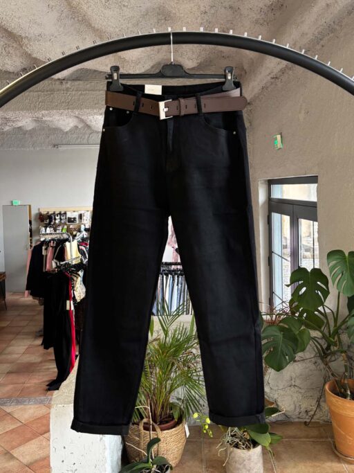 Plus Size Mom Fit Τζιν Μαύρο Με Ζώνη