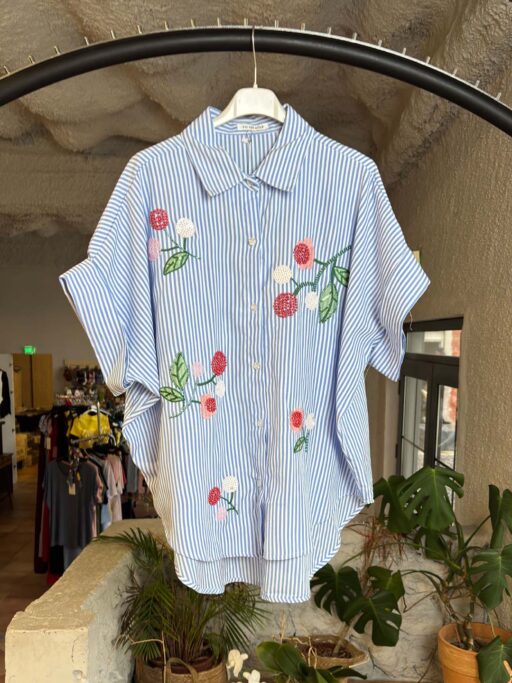 Floral Stripe Plus Size Πουκάμισο