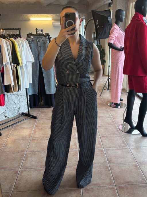 Ολόσωμη Ριγέ Φόρμα Με Ζώνη